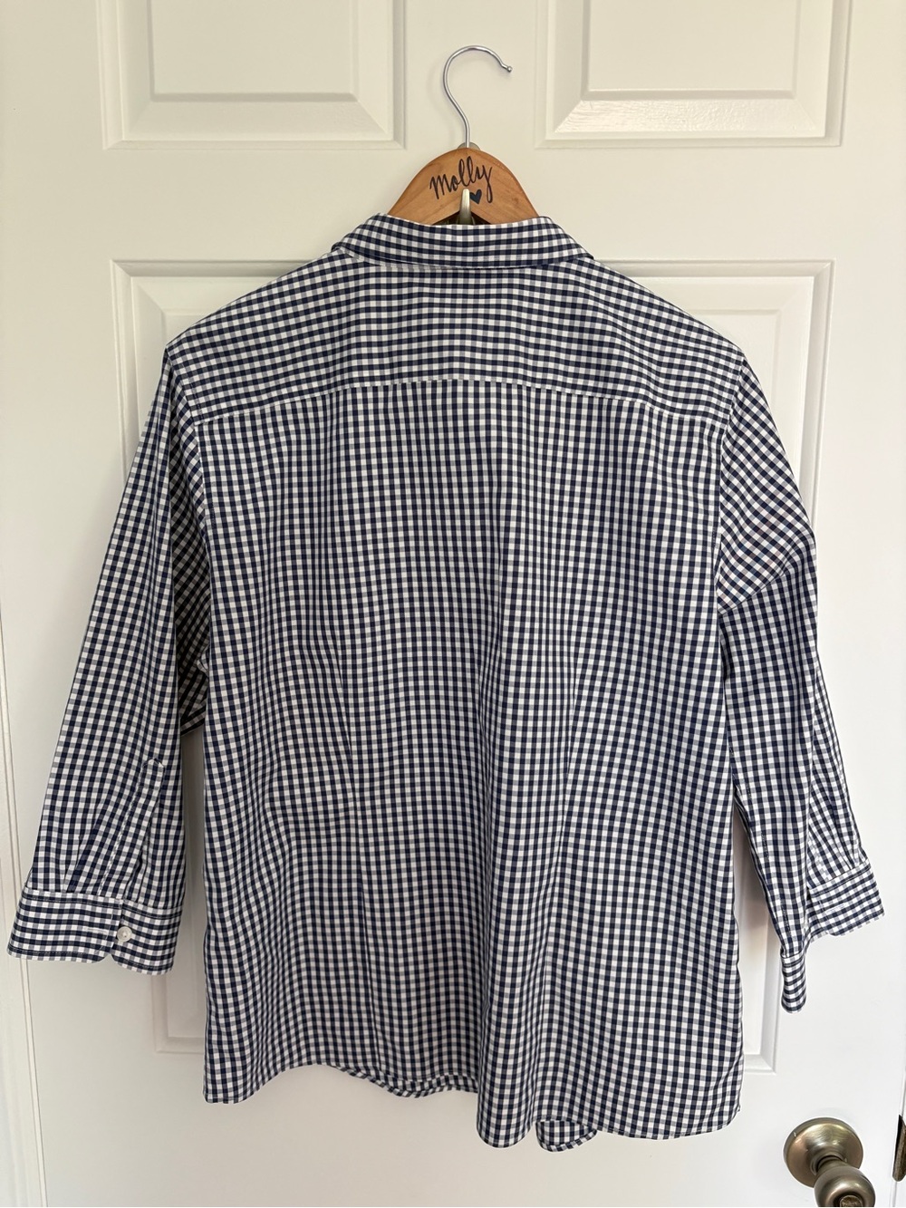 L.L. Bean Large Navy and White Gingham Shirt 100% Cotton - Picture 4 of 8